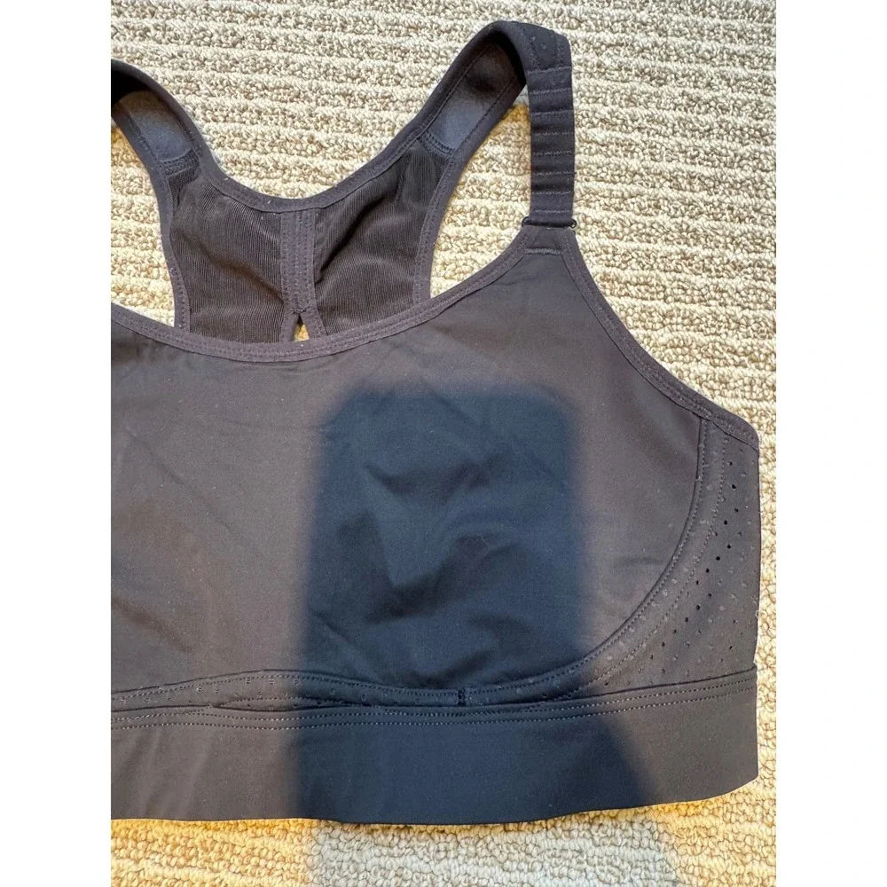 Spanx Workout to Wine Sports Bra Black Racerback High Impact 34C Laser Cut